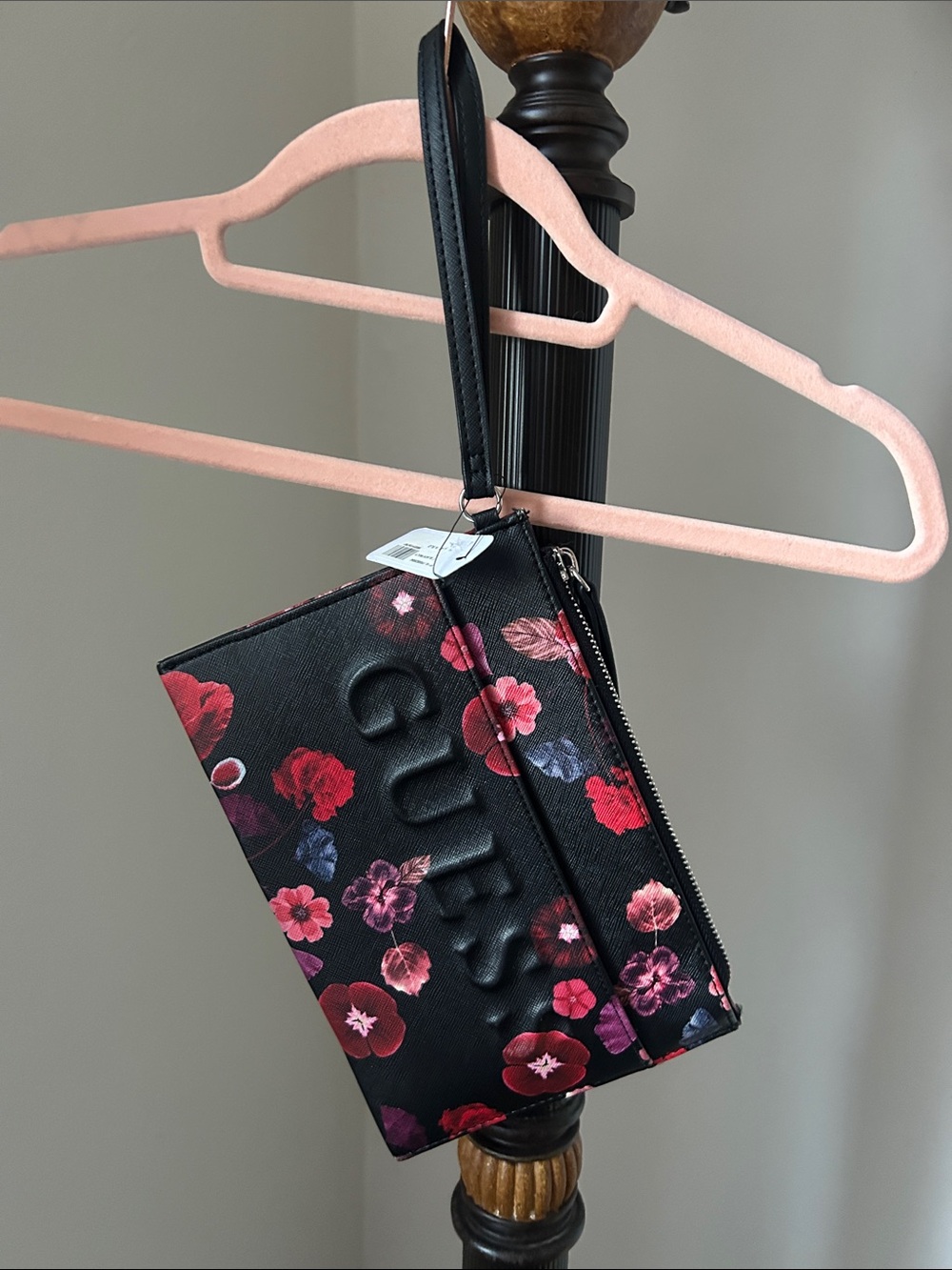 Guess Black Floral Embossed Wristlet Clutch NWT